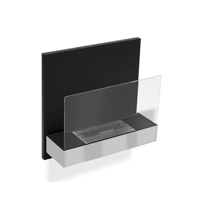 Foyer ethanol mural Tosno noir mat et inox Couleur Inox brossé