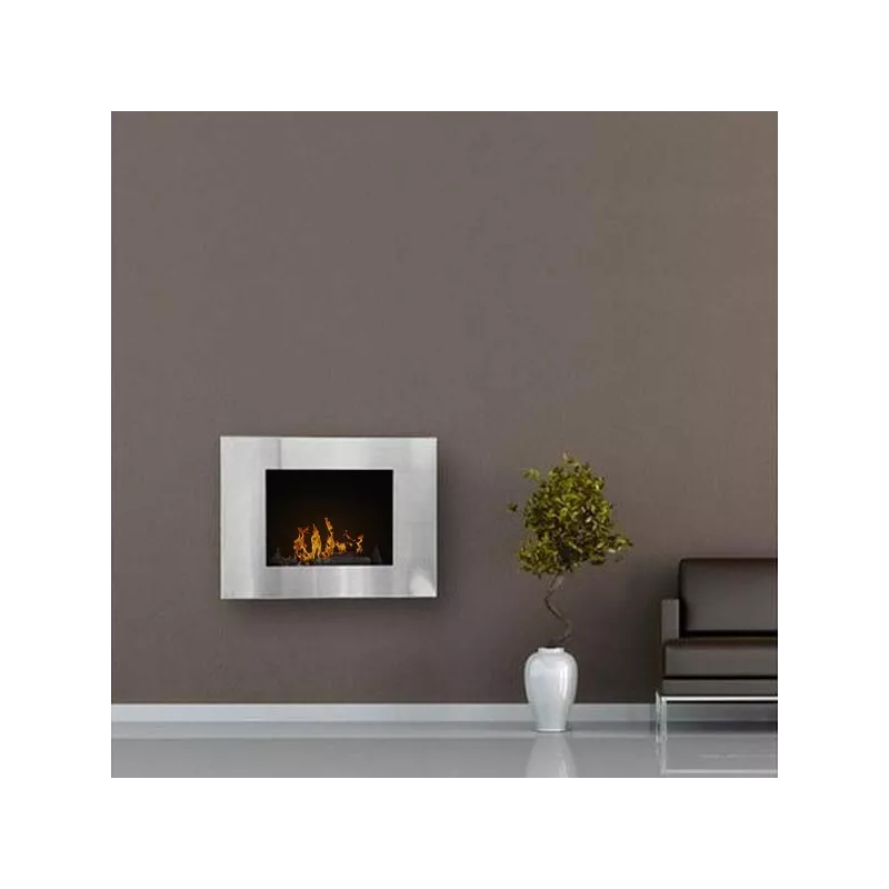 Foyer mural ouvert bio ethanol Firenox 3kW. Couleur Inox brossé
