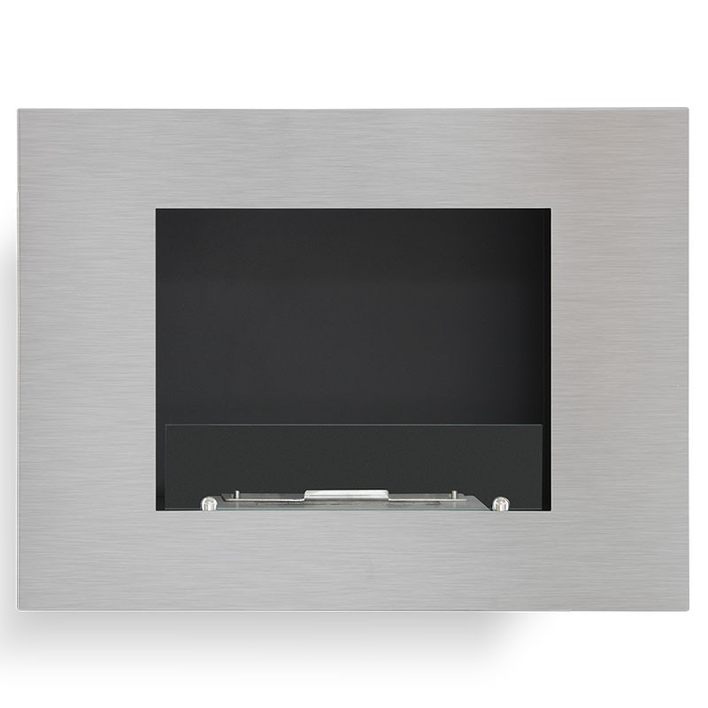 Foyer mural ouvert bio ethanol Firenox 3kW. Couleur Inox brossé