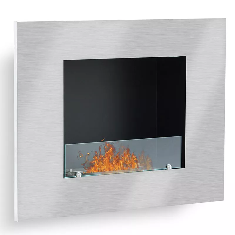 Firenox 3kW Bioethanol Wall-Mounted Open Fireplace. Colour Brushed stainless steel