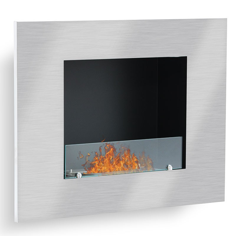 Foyer mural ouvert bio ethanol Firenox 3kW. Couleur Inox brossé