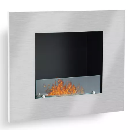 Firenox 3kW Bioethanol Wall-Mounted Open Fireplace. Colour Brushed stainless steel