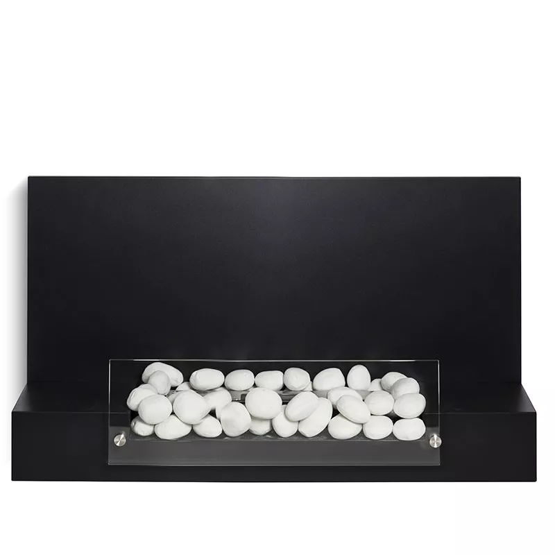 Cheminée bio-éthanol avec faux galets Couleur Noir