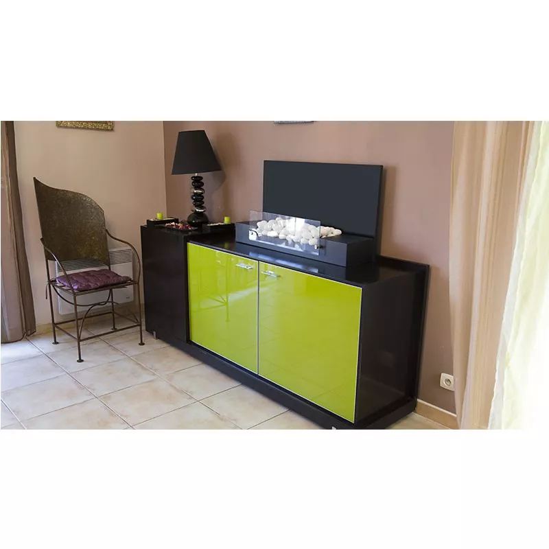 Cheminée bio-éthanol avec faux galets Couleur Noir