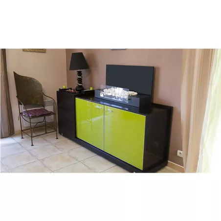 Cheminée bio-éthanol avec faux galets Couleur Noir