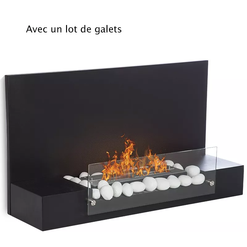 Cheminée bio-éthanol avec faux galets Couleur Noir