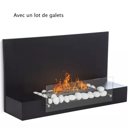 Cheminée bio-éthanol avec faux galets Couleur Noir