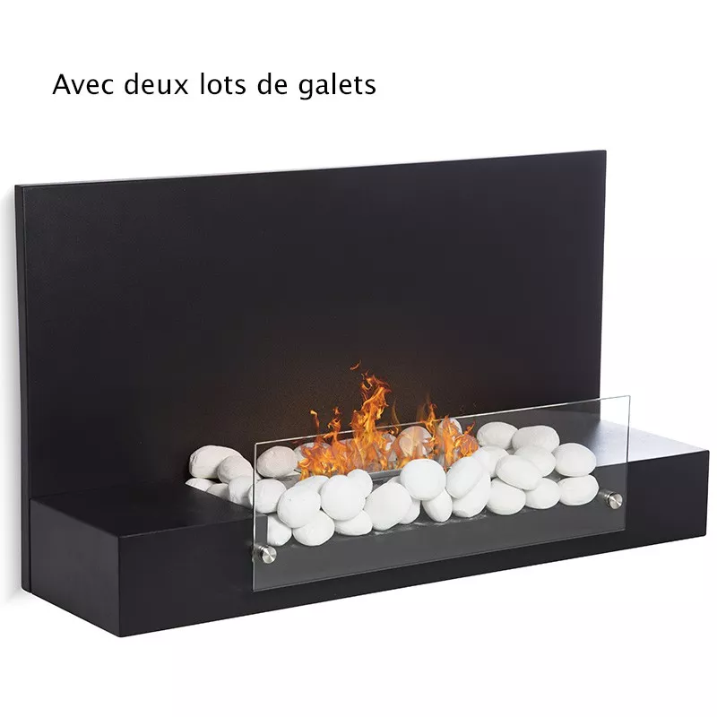 Cheminée bio-éthanol avec faux galets Couleur Noir
