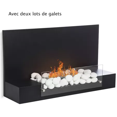 Cheminée bio-éthanol avec faux galets Couleur Noir