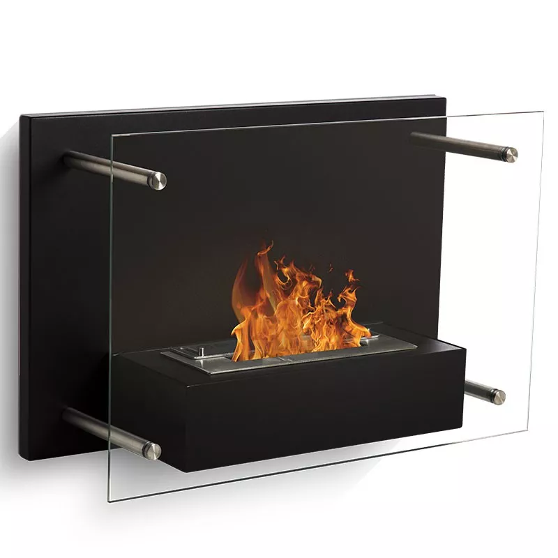 Cheminée éthanol murale 3kW Fireglass Couleur Noir
