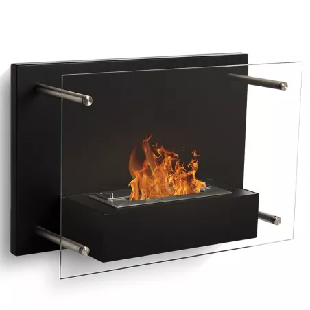Cheminée éthanol murale 3kW Fireglass Couleur Noir