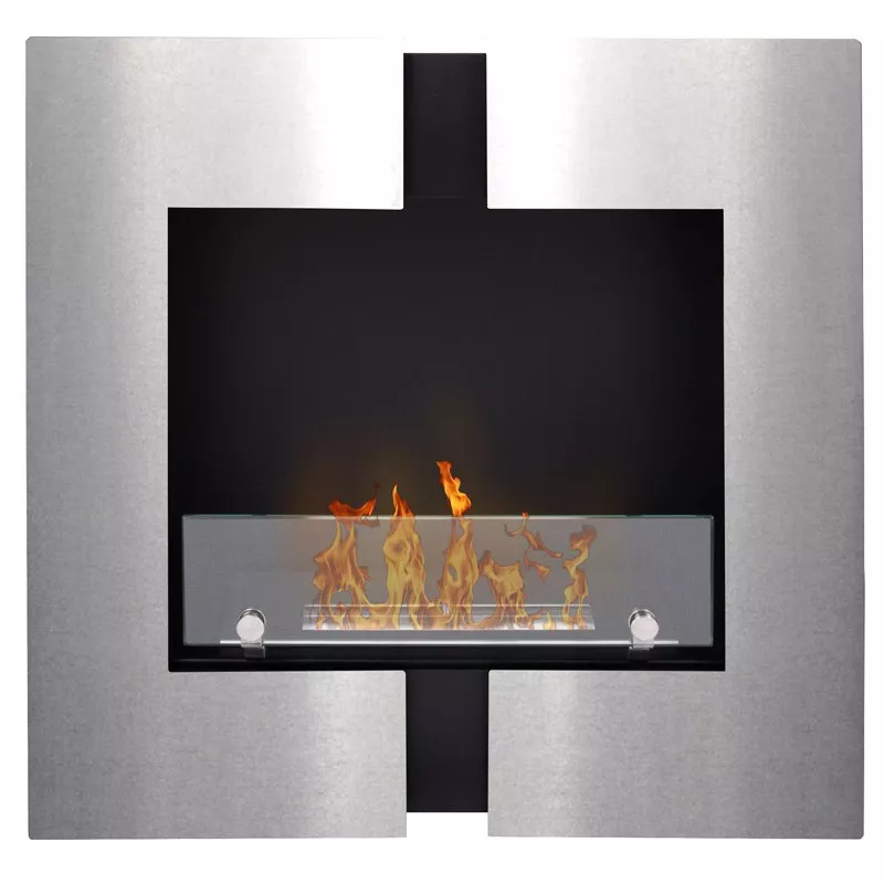 Cheminée murale carré Duo 4kW. Couleur Inox brossé