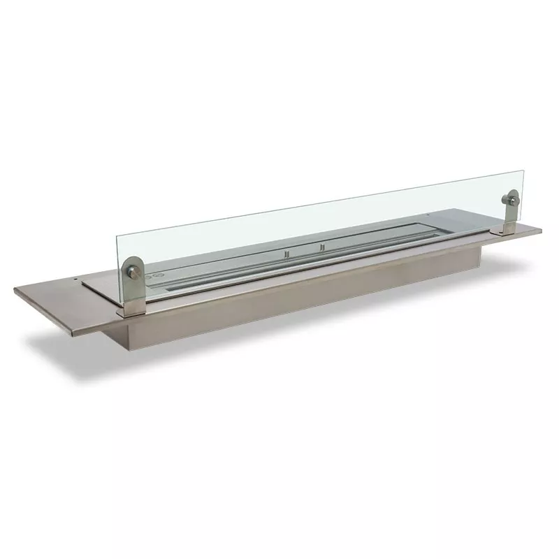 Brushed stainless steel plate surrounding a bioethanol burner Plate width 100 cm plate for 80 cm burner
