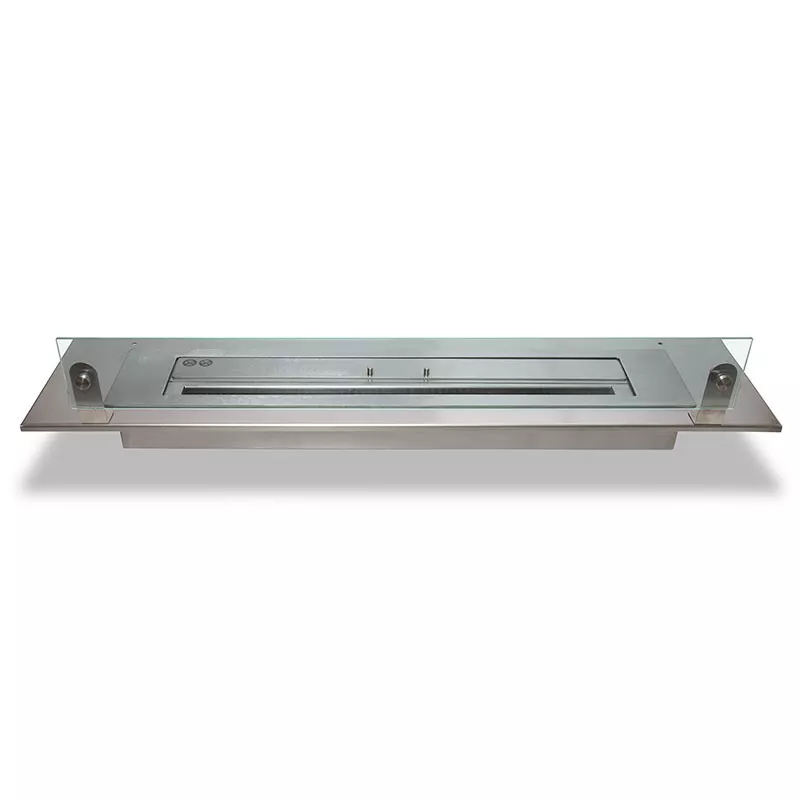 Brushed stainless steel plate surrounding a bioethanol burner Plate width 100 cm plate for 80 cm burner