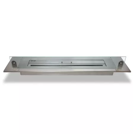Brushed stainless steel plate surrounding a bioethanol burner Plate width 100 cm plate for 80 cm burner