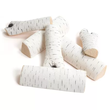 Set of 6 decorative ceramic logs, white with a birch-like finish