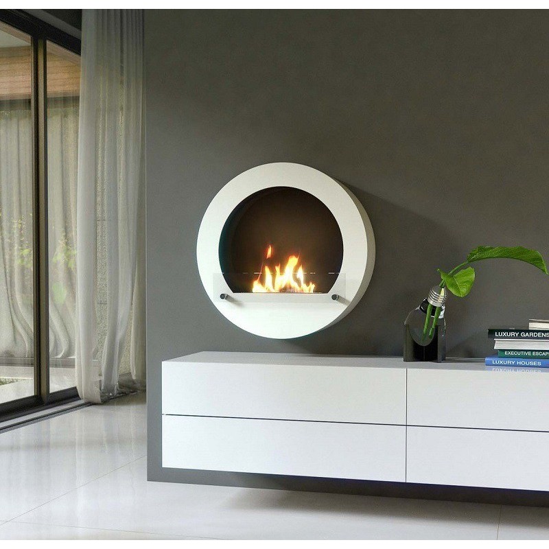 Cheminée bio ronde murale Couleur Blanc