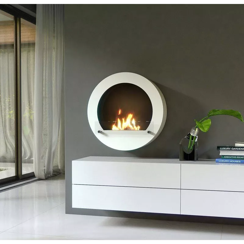 Cheminée bio ronde murale Couleur Blanc