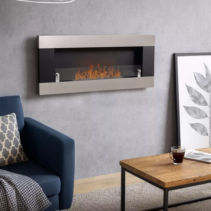 Poêle bio mural 2 brûleurs inox et noir Aston Couleur Inox brossé Brûleur 3L/6.5kW