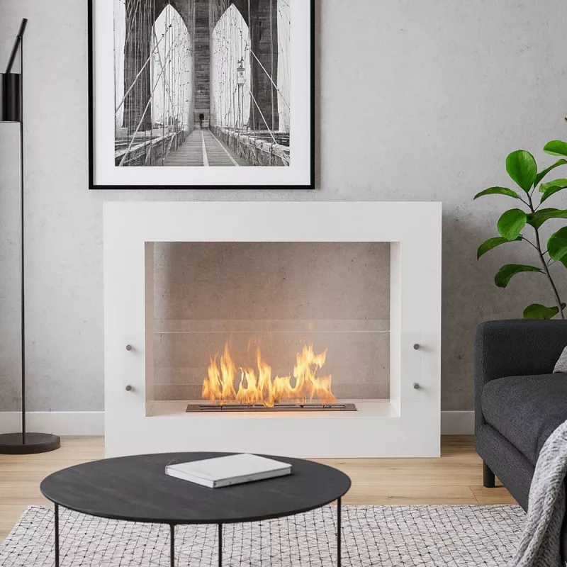 Cheminee ethanol de sol Boston soit en 5.4 kW soit en 6.5 kW Couleur Blanc Brûleur 3L/6.5kW