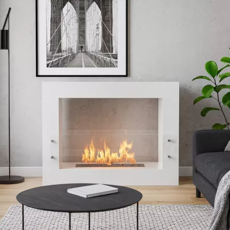 Cheminee ethanol de sol Boston soit en 5.4 kW soit en 6.5 kW Couleur Blanc Brûleur 3L/6.5kW
