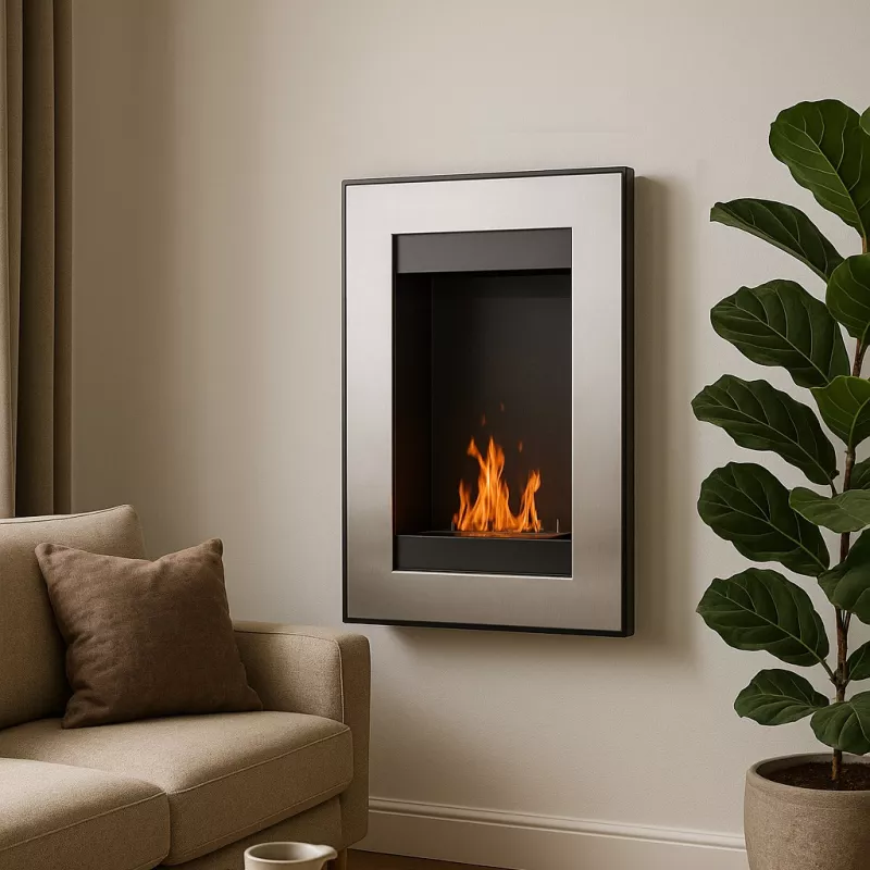 Parma wall-mounted ethanol fireplace Wikao Colour Brushed stainless steel