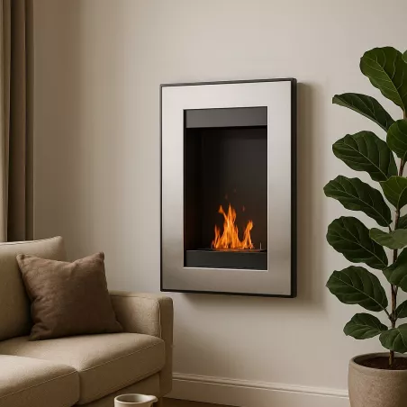 Parma wall-mounted ethanol fireplace Wikao Colour Brushed stainless steel
