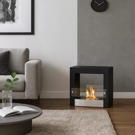 Cheminée bio éthanol à poser Escape acier et inox brossé Couleur Noir