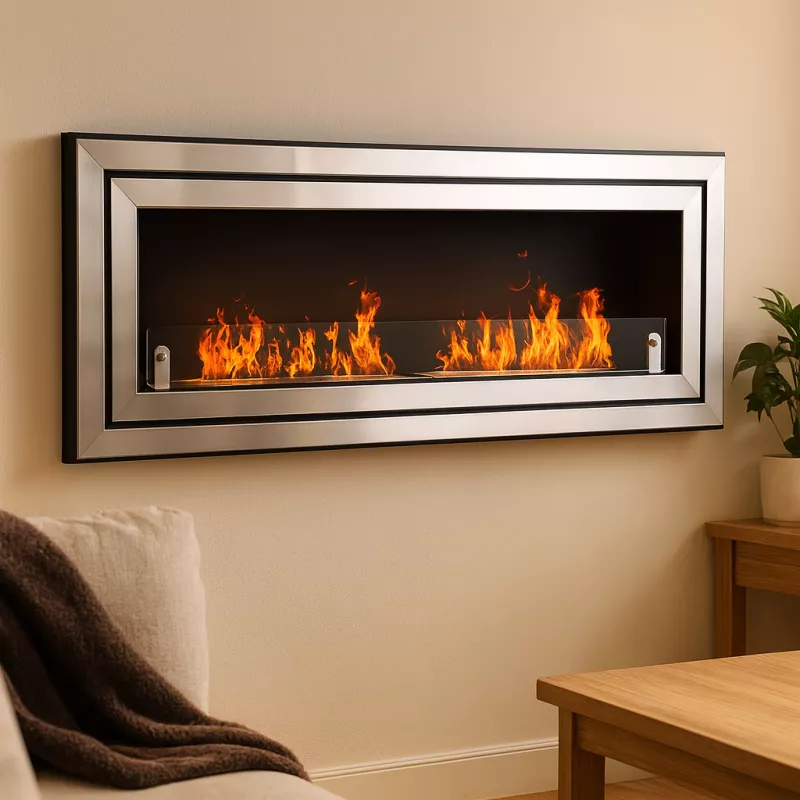 Cheminée murale bioéthanol Ambre XL Couleur Inox brossé Taille 2 brûleurs