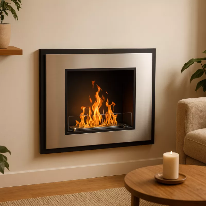 Cheminée murale inox brossé Insignal 3kW Couleur Inox brossé Option Vitre pare feu