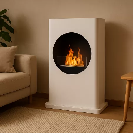 Poêle éthanol blanc avec foyer rond Couleur Blanc