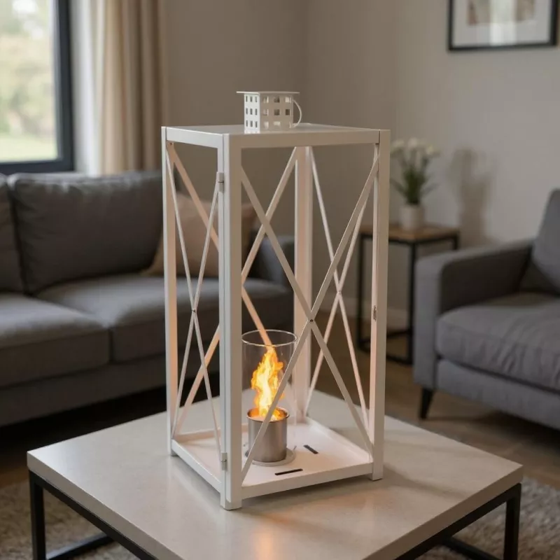 Cheminée lanterne Ethanol à poser - Ligorno Couleur Blanc Brillant