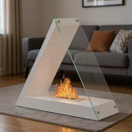 Kheops triangular bio ethanol fireplace, 80x68x30cm Colour White