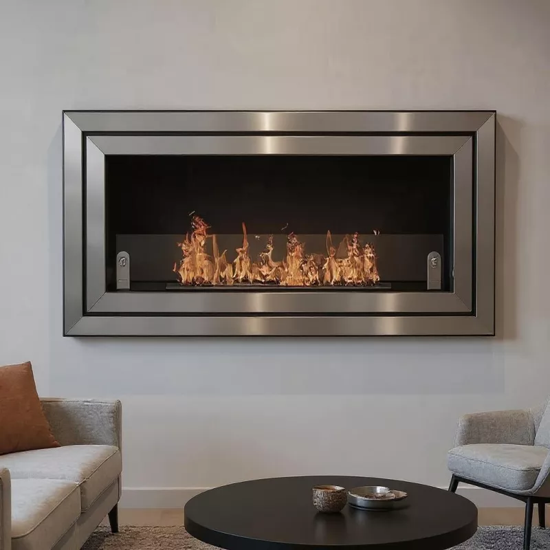 Cheminée murale façade inox à 3 brûleurs Couleur Inox brossé Taille 1 brûleur