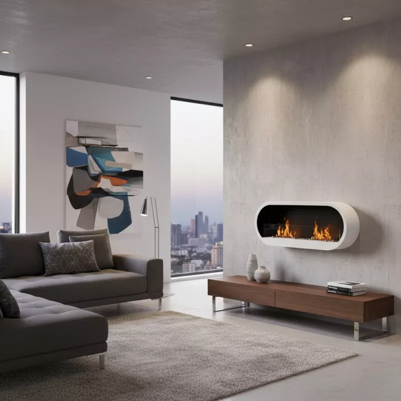 Comète White 2-Burner Wall-Mounted Fireplace Colour White