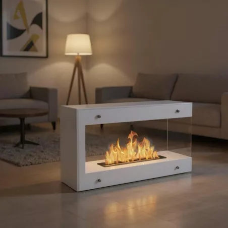 Torino Grande, cheminée éthanol 2 bruleurs Couleur Blanc Brillant