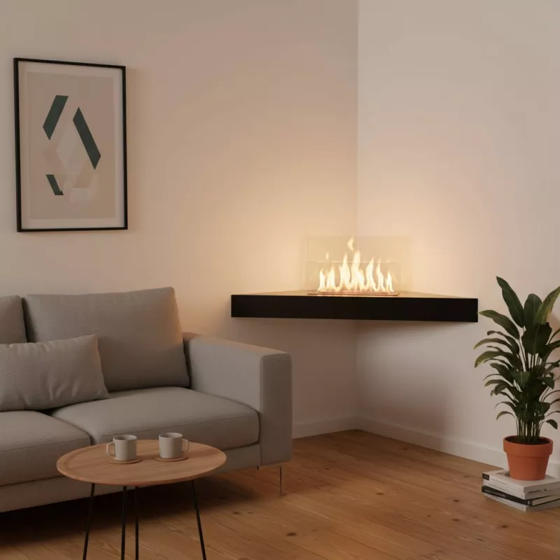 Anglo 3 kW Wall-Mounted Corner Bioethanol Fireplace Colour Brushed stainless steel