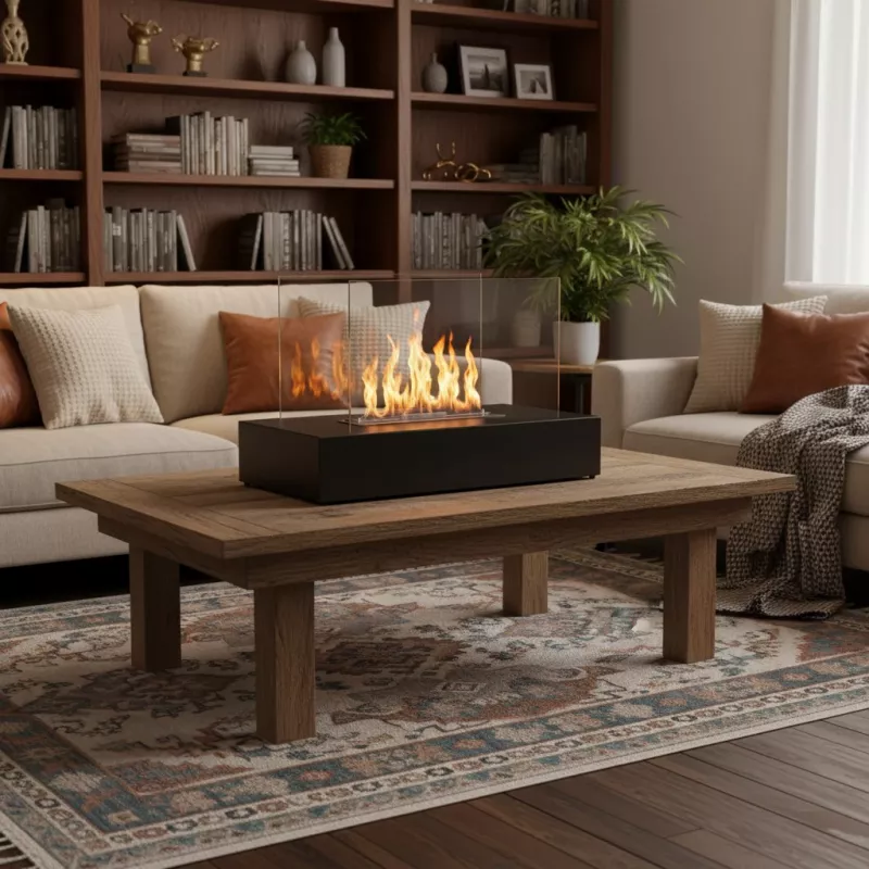 Lena Freestanding Ethanol Fireplace, 80x40x45 cm Colour Black