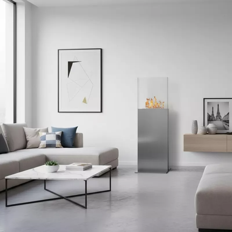 Cheminée éthanol sur pied Tower Couleur Inox brossé