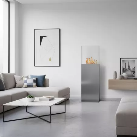 Cheminée éthanol sur pied Tower Couleur Inox brossé