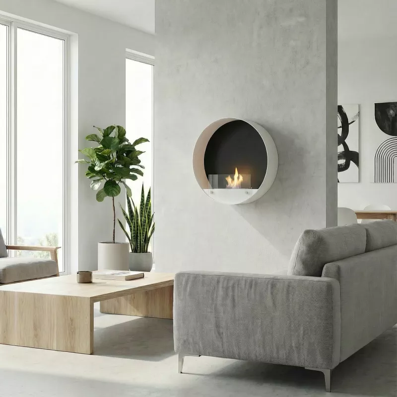 Cheminée bio ronde murale Couleur Blanc