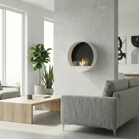 Cheminée bio ronde murale Couleur Blanc