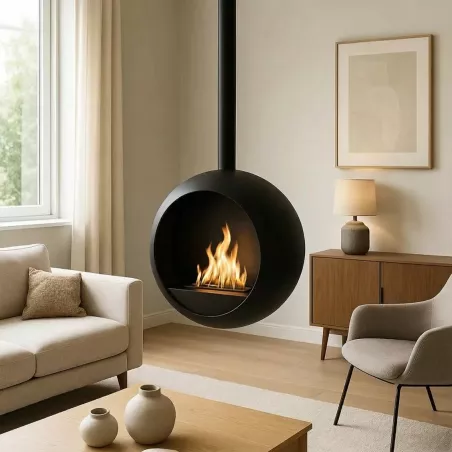 Cheminée éthanol Centonova suspendue – Fermé d'un côté Hauteur H. 202 cm – Tube 150 cm