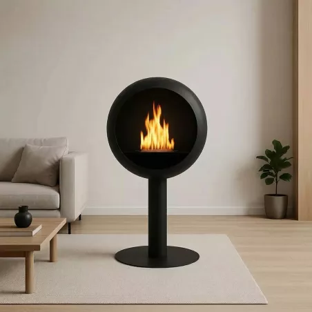 Cheminée éthanol Voltenova – Poêle rond à poser, fermé d'un côté