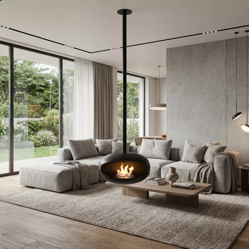 Cheminée éthanol Marbella suspendue – Forme ovoïde Hauteur H. 65 cm - Tube 25 cm