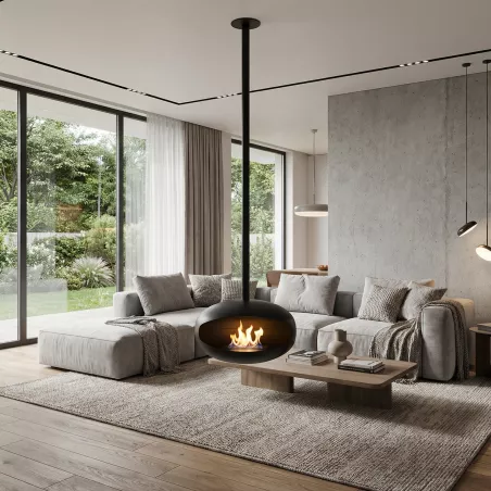 Cheminée éthanol Marbella suspendue – Forme ovoïde Hauteur H. 65 cm - Tube 25 cm