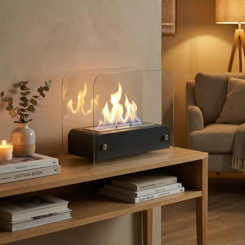 Foyer de table Toast, petite cheminée éthanol à poser Couleur Noir