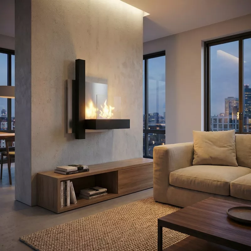 Melrose, cheminée bio murale noire et blanche