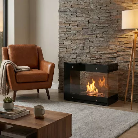 Cheminée bio à l'éthanol Torino, à poser au sol Couleur Noir