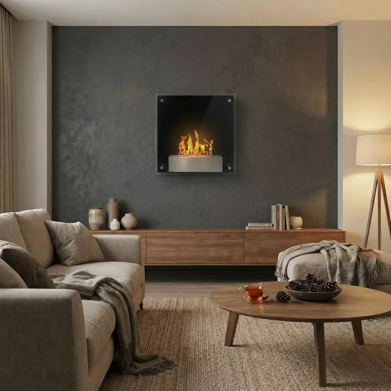 Petit foyer mural bio Squarebox, 2kW Couleur Noir